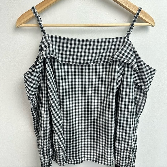 Cotton On Gingham Cold Shoulder Long Sleeve Button Down Top Size Medium - Picture 5 of 9